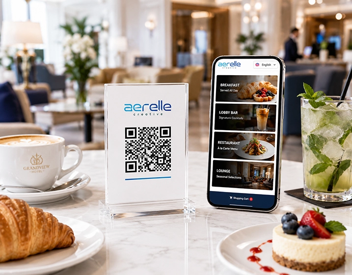 Hotel guest viewing a QR menu on a phone