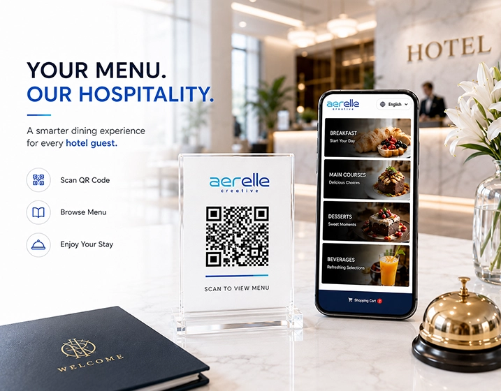 Hotel guest viewing a QR menu on a phone